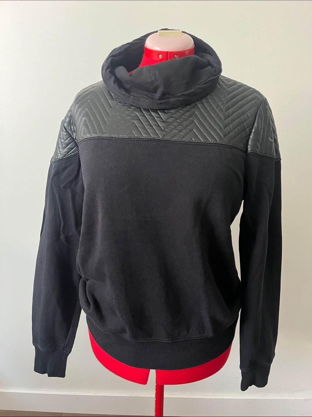 2/$10 Guess Woman Black Quilted Yoke Cowl-Neck Sweater